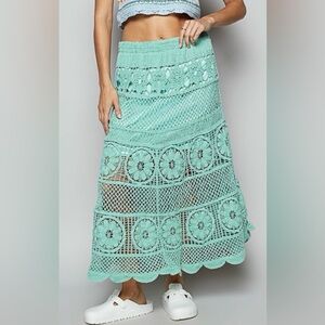 Pol crochet maxi layered skirt in aqua teal